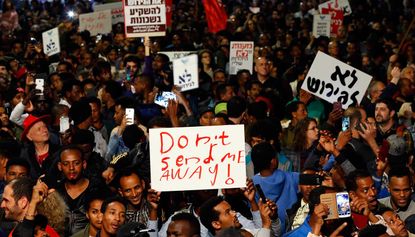 African asylum seekers protest against forced deportation in Israel