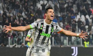 Cristiano Ronaldo of Juventus celebrates after scoring his team second goal during the Serie A match between Juventus and Genoa CFC at on October 30, 2019 in Turin, Italy.