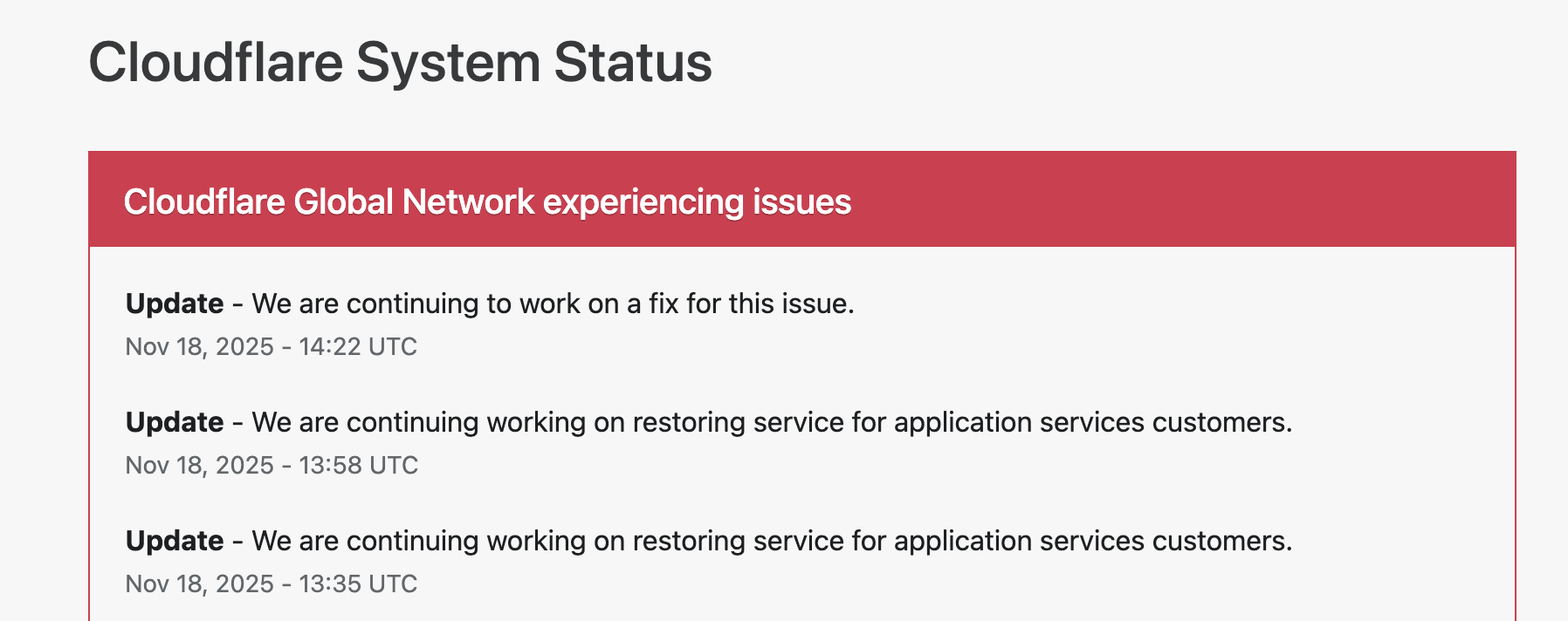 Cloudflare status page
