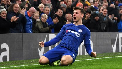 Mason Mount celebrates scoring a goal for Chelsea in the Premier League 