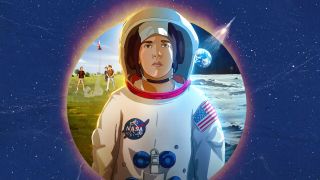 Apollo 10 ½ -elokuvan mainoskuvassa poika astronautin puvussa