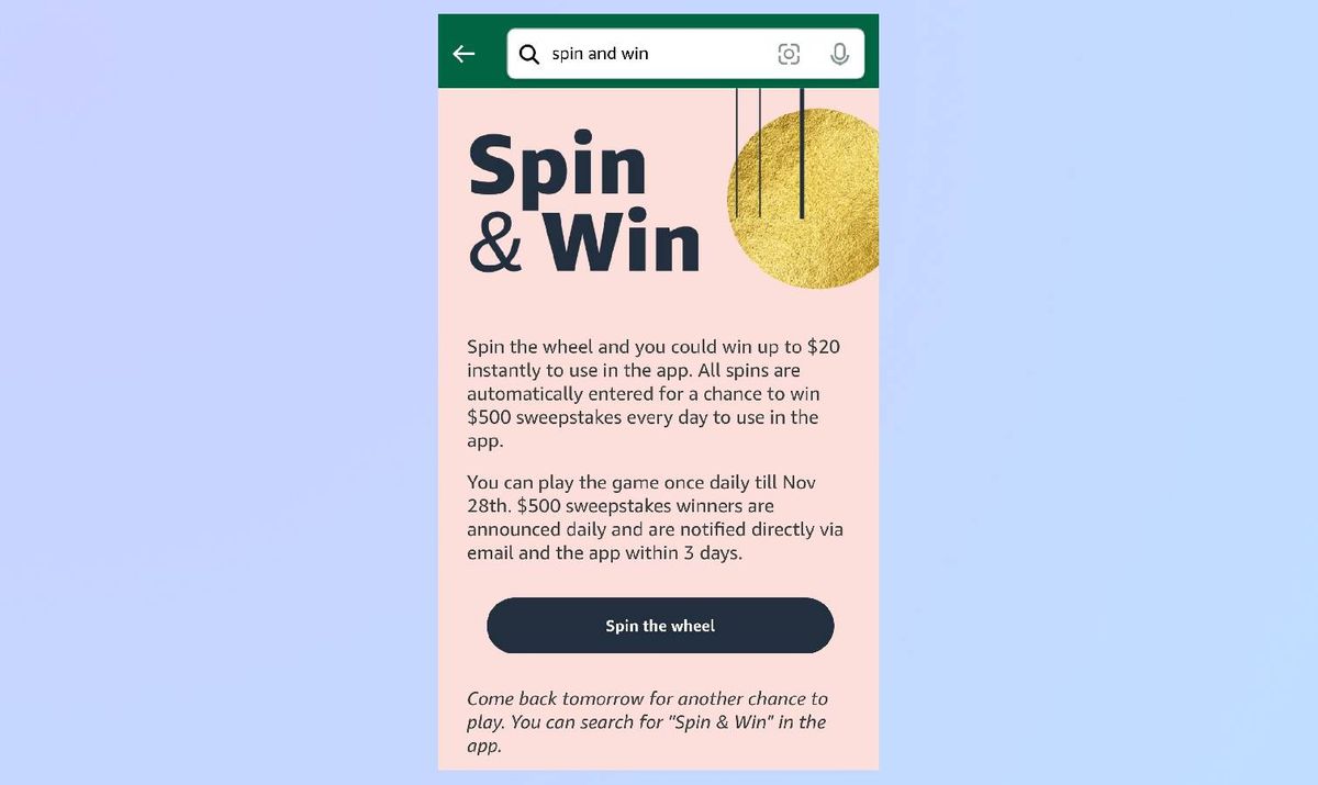 Amazon Spin & Win lets you win 20 for Black Friday and Cyber Monday