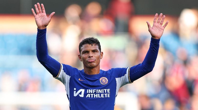 Chelsea centre-back Thiago Silva gestures after the Blues&#039; win at Burnley in October 2023.