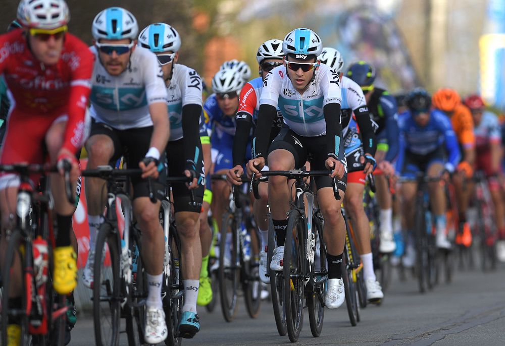 Team Sky's Kristoffer Halvorsen in the Nokere Korse bunch