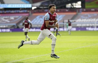 West Ham United’s Jesse Lingard celebrates scoring their second goal of the game during the Premier League match at the London Stadium, London. Picture date: Sunday February 21, 2021