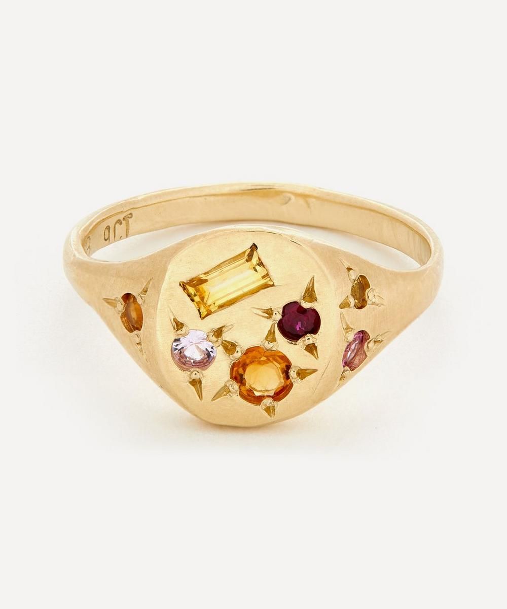 9ct Gold Neapolitan Orange Multi-Stone Signet Ring