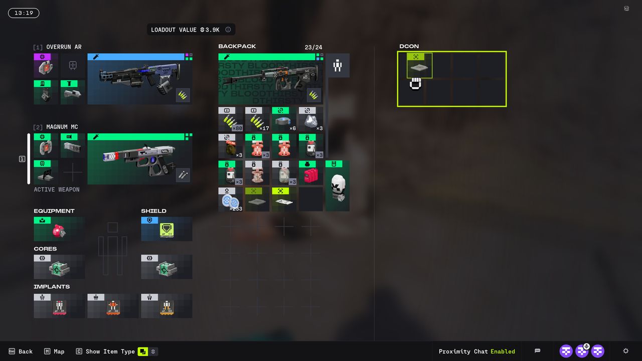 Marathon DCON: A player moving a contract item into the inventory of a DCON terminal.