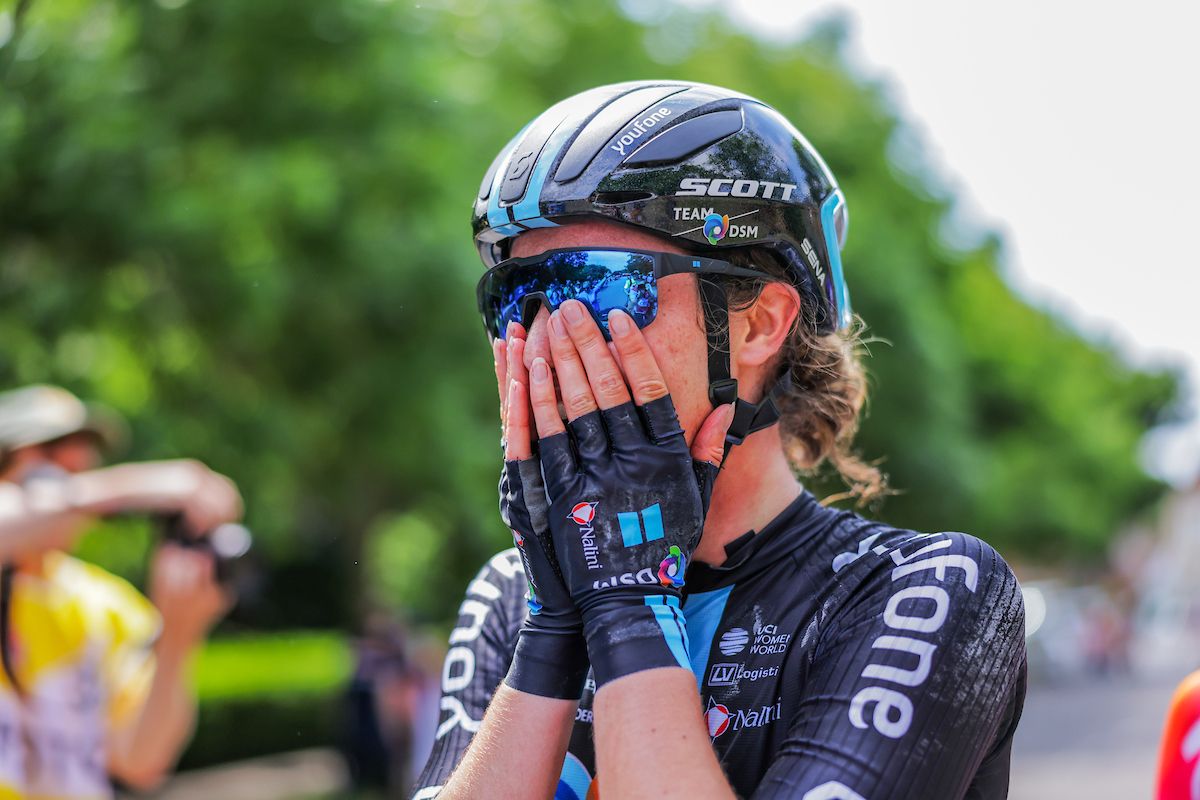Picture by Alex Whitehead/SWpix.com - 25/06/2023 - Cycling - 2023 British National Road Championships - Saltburn-by-the-Sea, North Yorkshire, England - Women&acirc;s Road Race - Pfeiffer Georgi of Team DSM wins