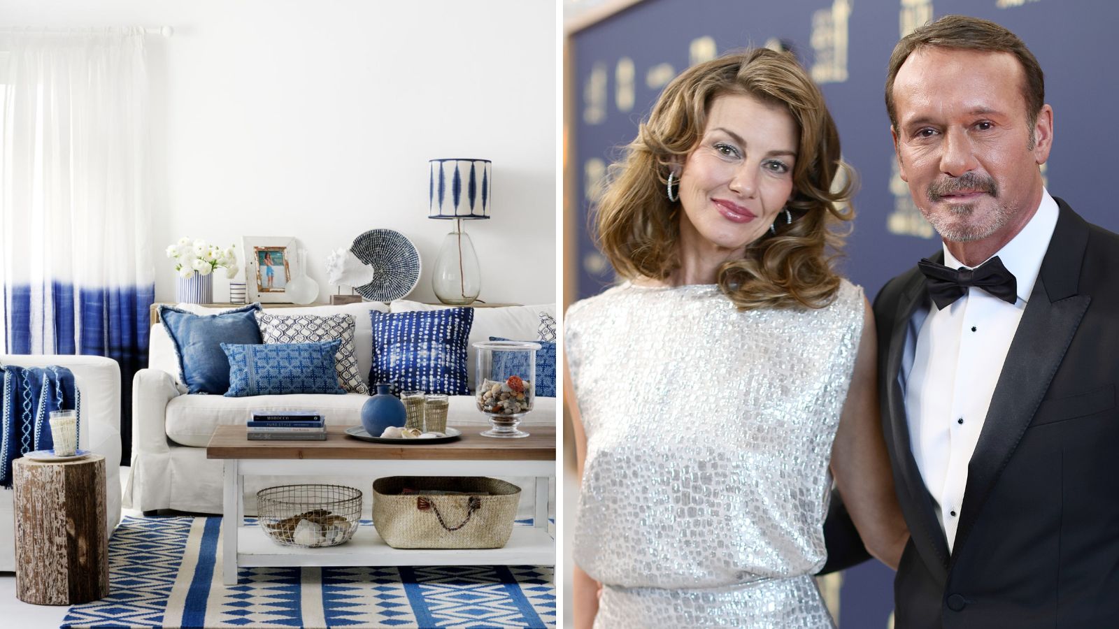 Blue and White Living Room / Tim McGraw and Faith Hill
