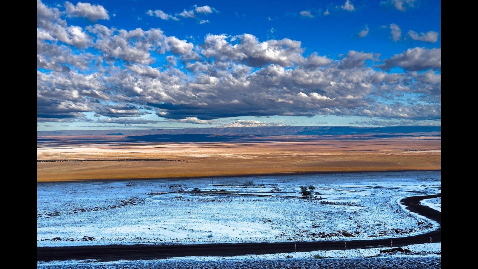Snow covers the desert in Chile