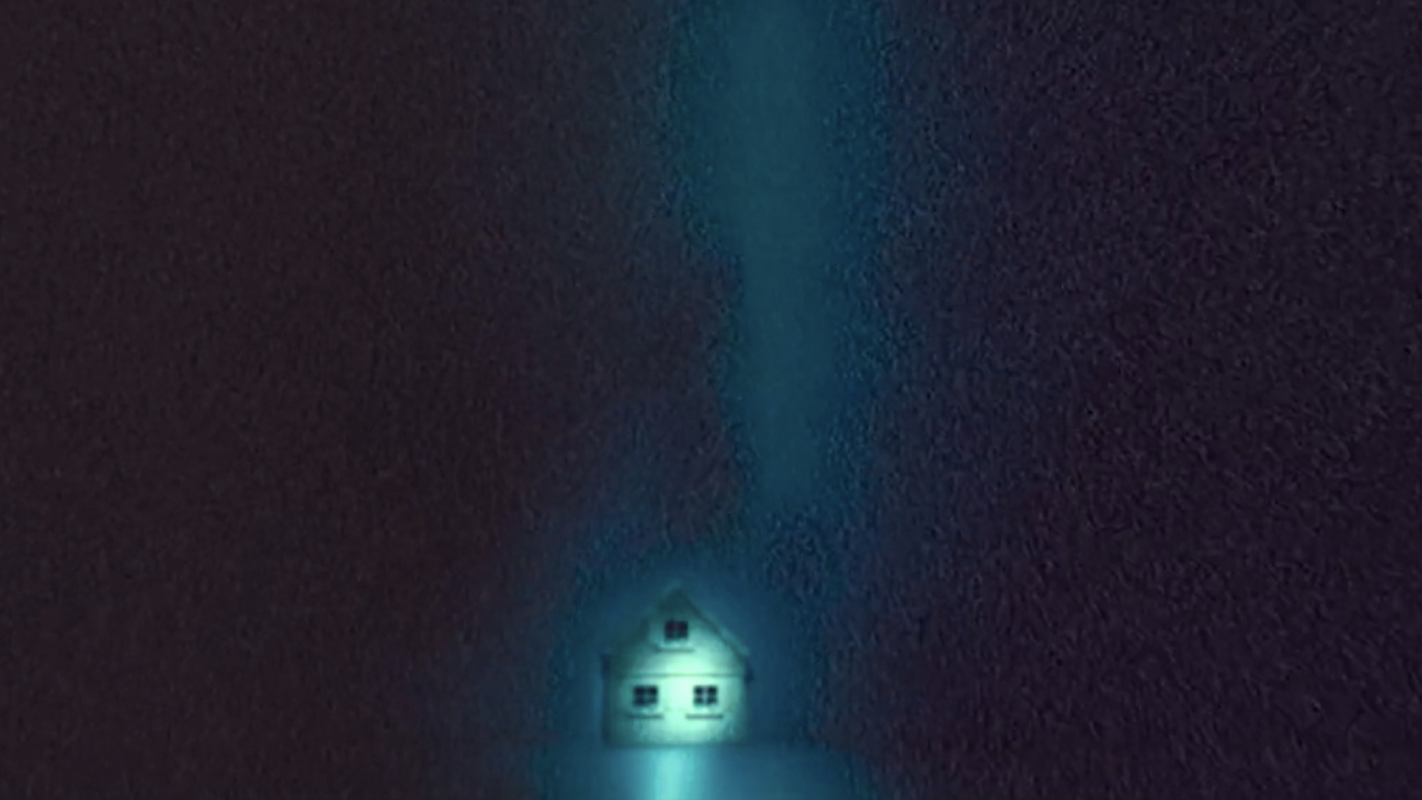 The house from Skinamarink surrounded by darkness