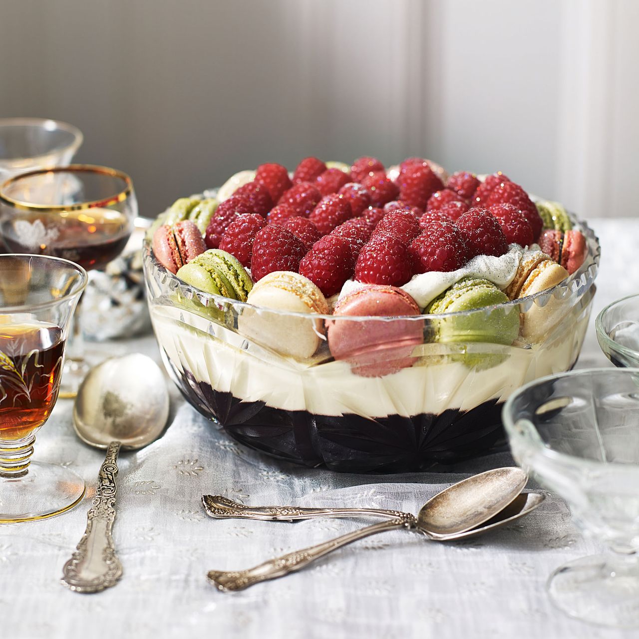 Sloe Gin Jelly and Macaron Trifle