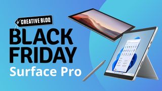 Surface Pro Black Friday Black Friday promo shot featuring Surface Pro on a blue background