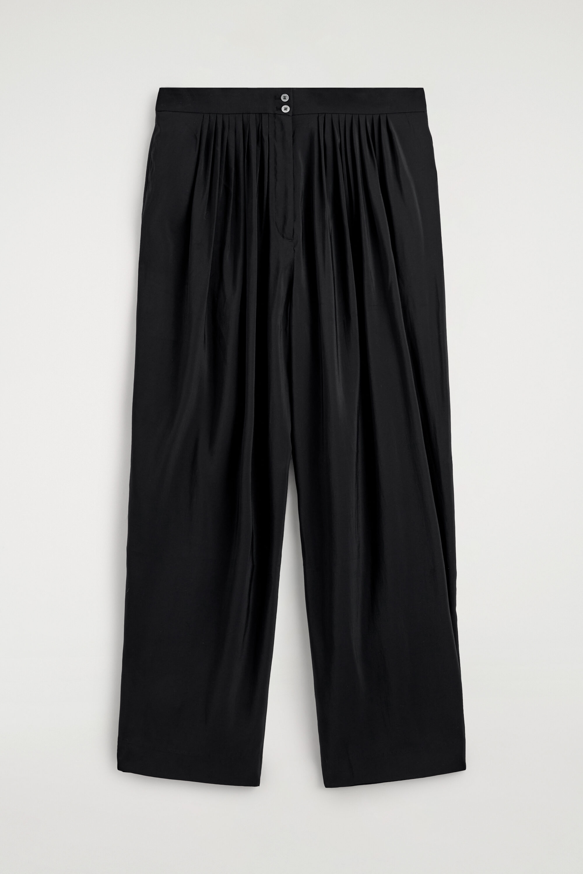 Draped Pleated Straight-Leg Pants