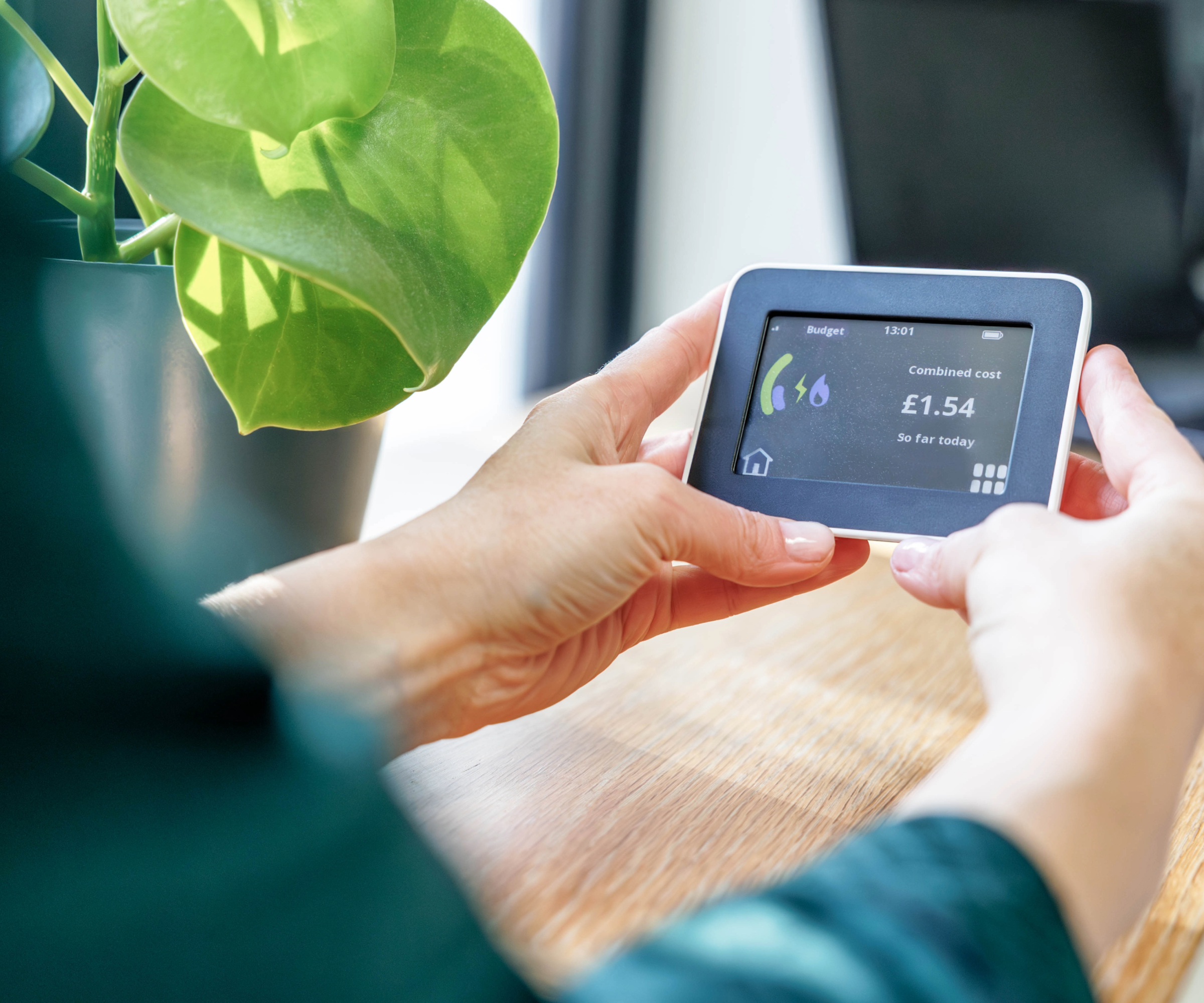 Hands holding a smart meter