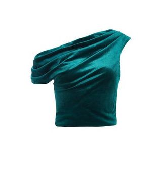 Quiz Green Velvet Draped One Shoulder Crop Top