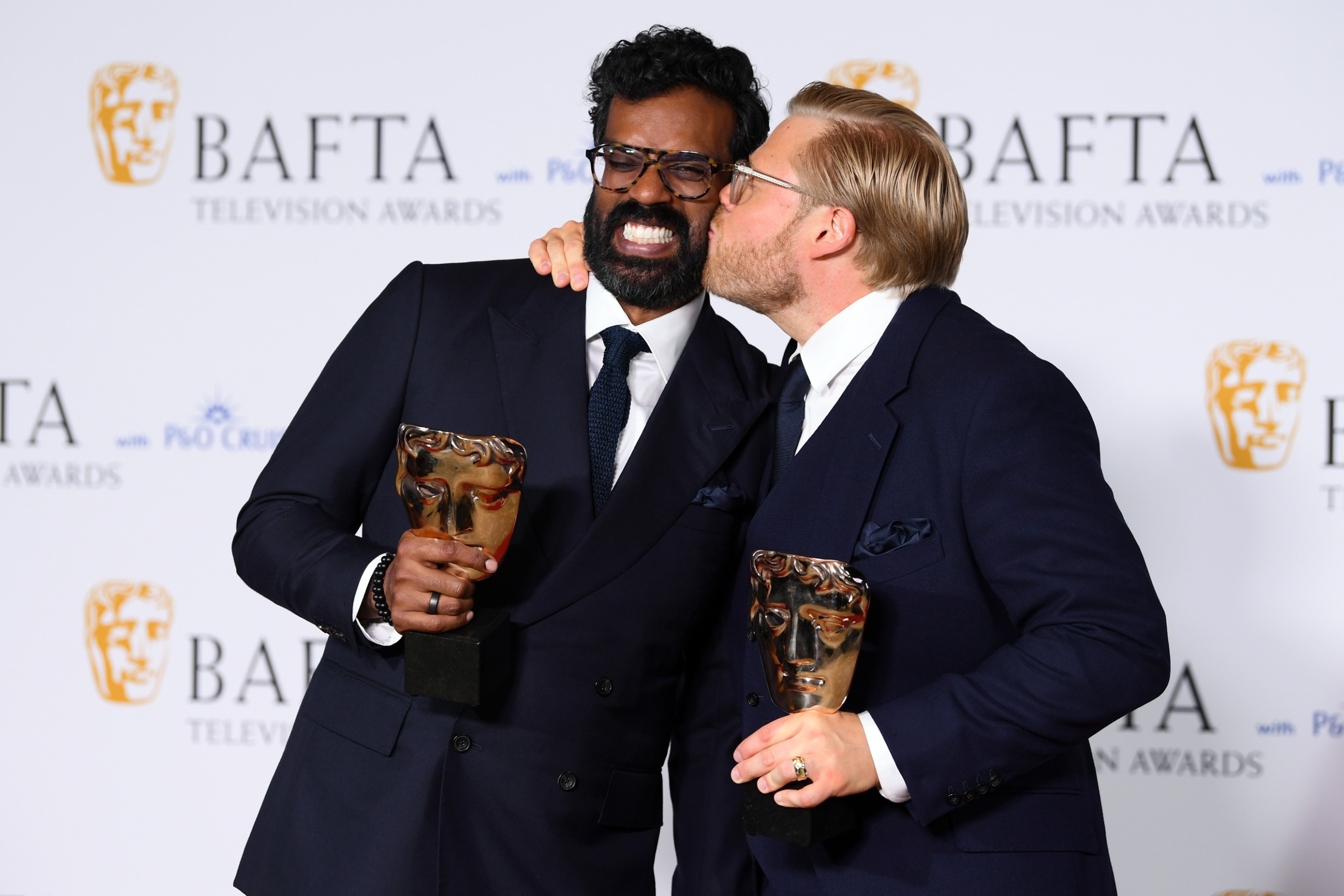 Romesh Ranganathan and Rob Beckett pose with the Entertainment Performance Award