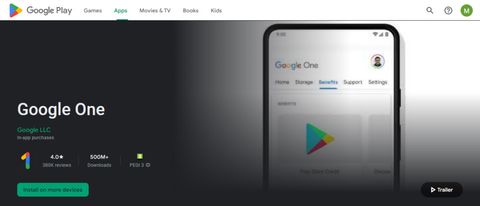 Et skærmbillede af Google One VPN i Google Play-butikken