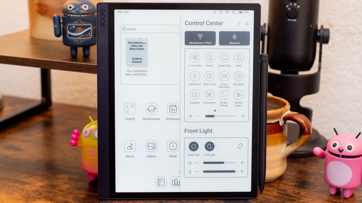 Onyx Boox Tab Ultra software settings screens with pen
