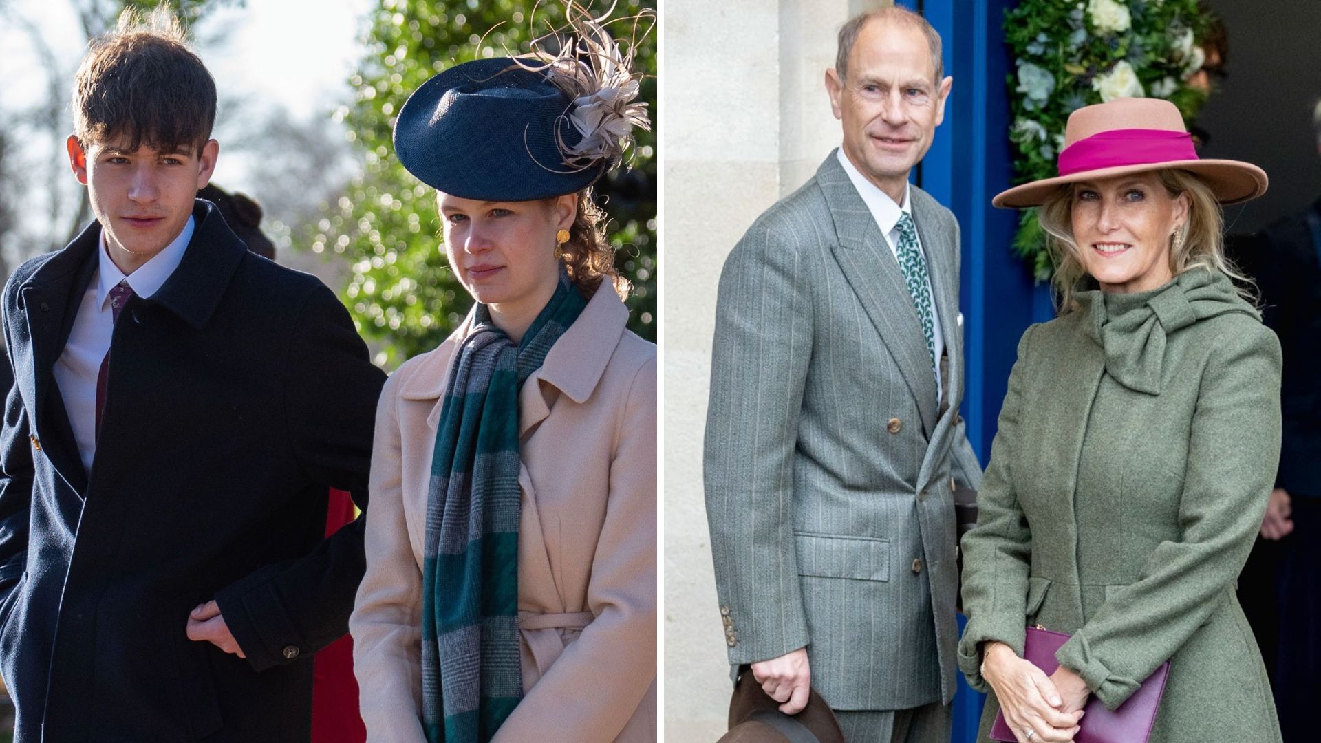 L-James Earl of Wessex and Lady Louise Windsor, R-Prince Edward and Duchess Sophie