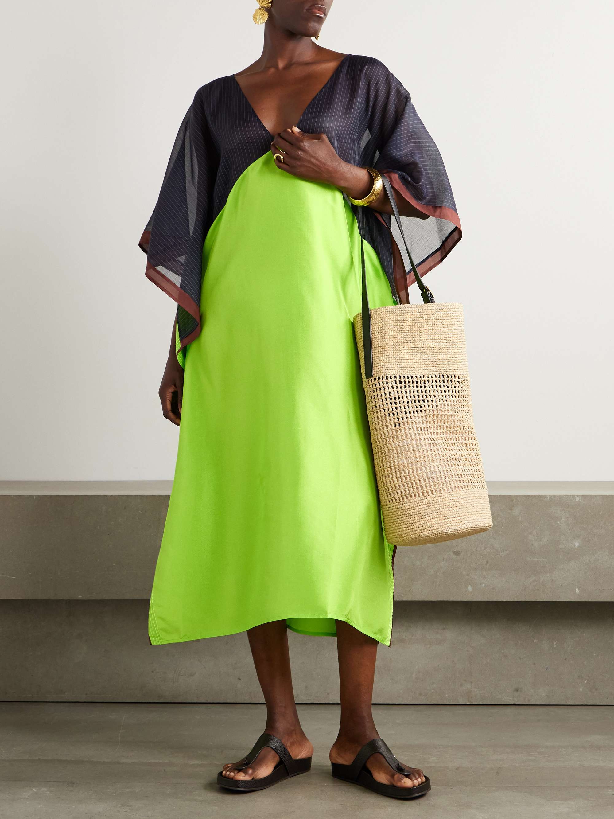 Striped Cotton-Voile and Silk-Satin Kaftan