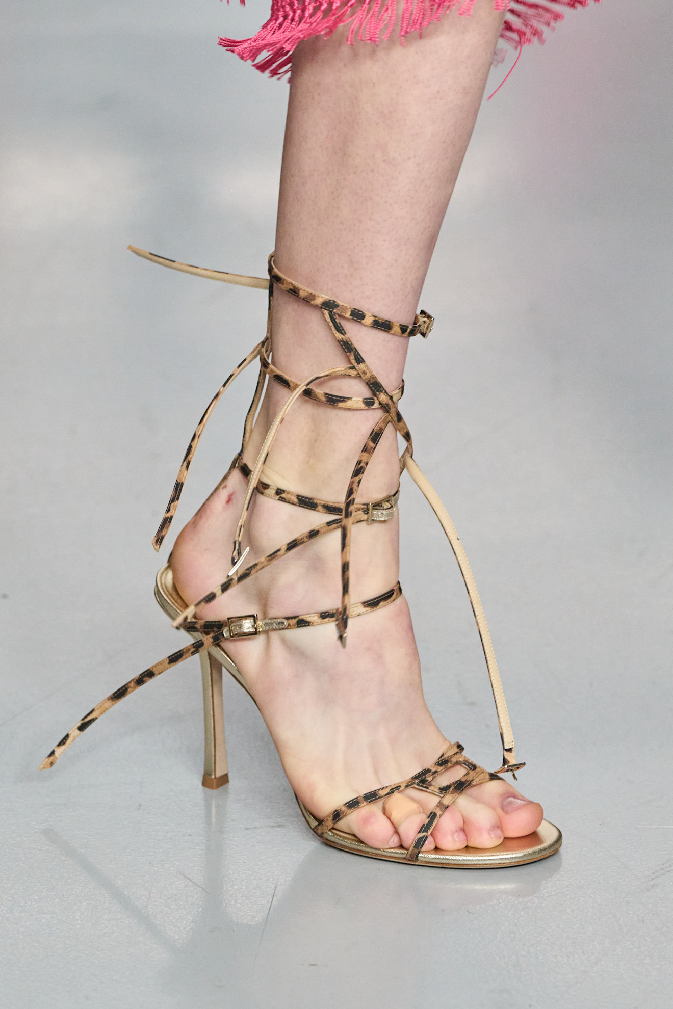 A model wore leopard-print pumps on the Conner Ives Spring 2026 runway