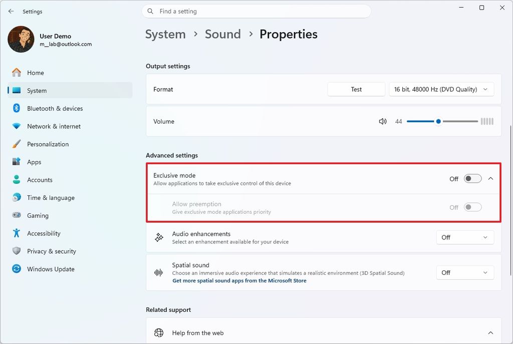 Windows 11 exclusive mode