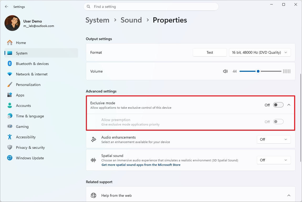 Windows 11 exclusive mode