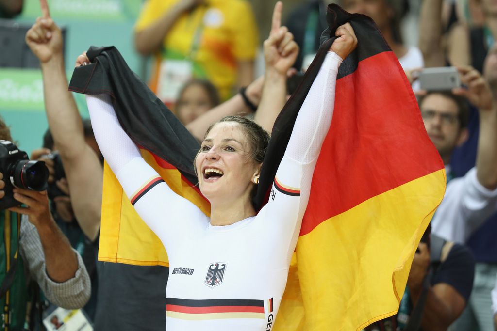 Kristina Vogel (Germany) expresses her delight with winning gold