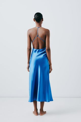 Zara blue slip dress with open back