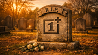 AI image of a gravestone engraved with the OnePlus logo