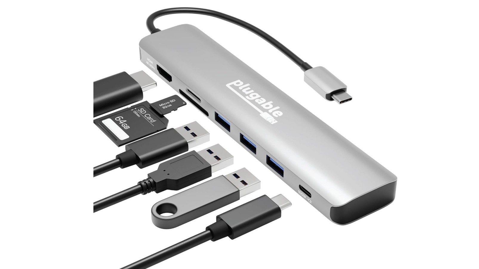 Product shot of Plugable USB-C 7-in-1 Hub
