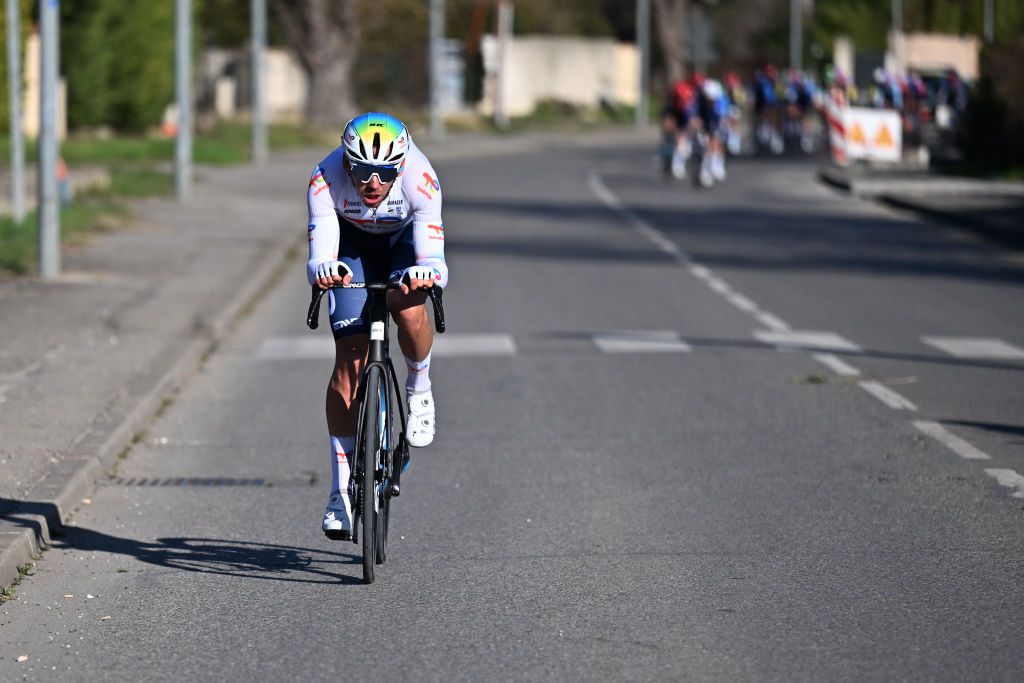 SAINTVICTORET FRANCE FEBRUARY 14 Samuel Leroux of France and Team TotalEnergies attacks during the 9th Tour de la Provence 2025 Stage 1a 1693km stage from Marseille to SaintVictoret on February 14 2025 in SaintVictoret France Photo by Billy CeustersGetty Images