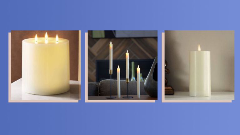 a collage image featuring three of the products in w&h's best flameless candles round-up