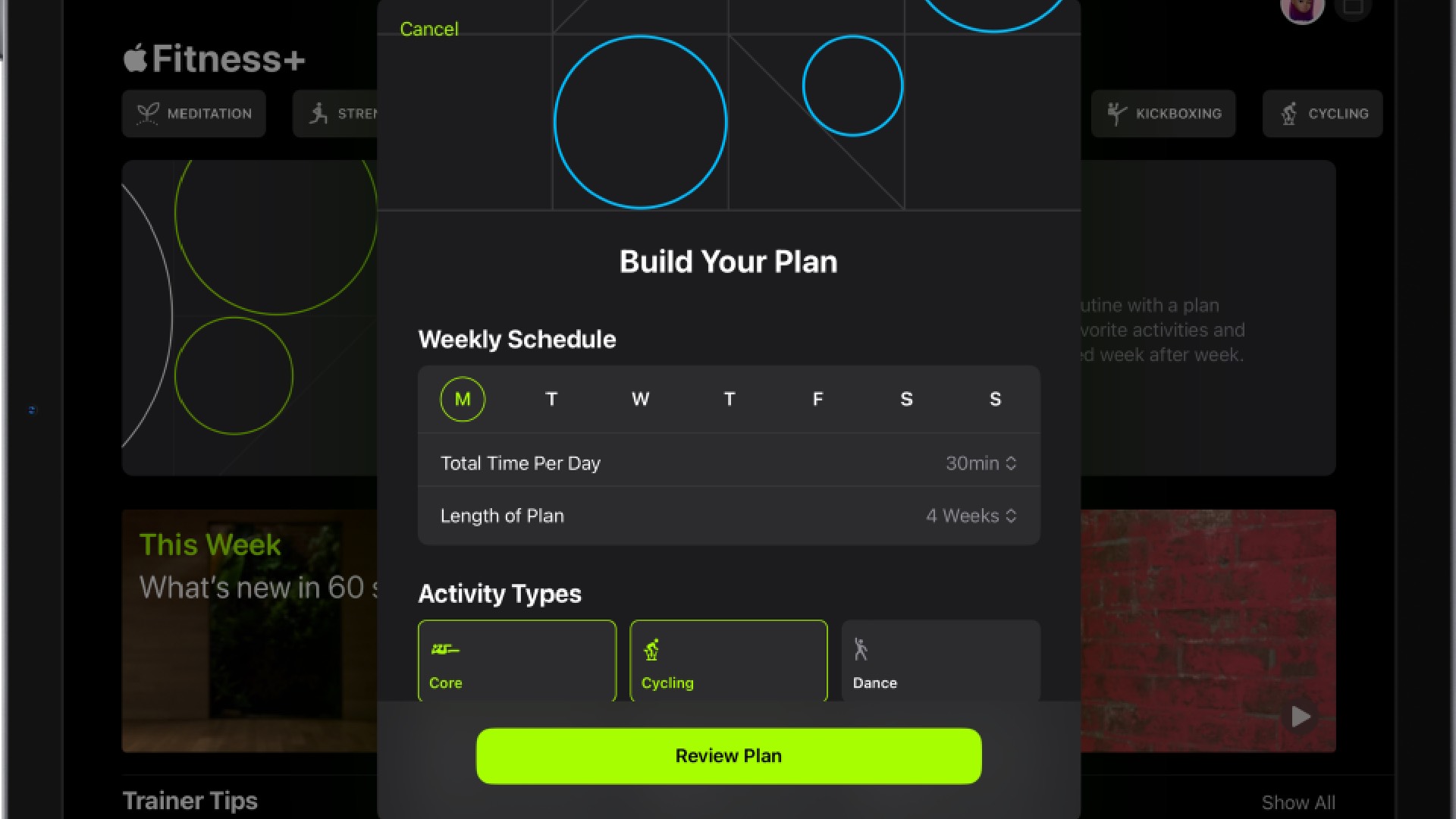 Custom plan options for fitness apps