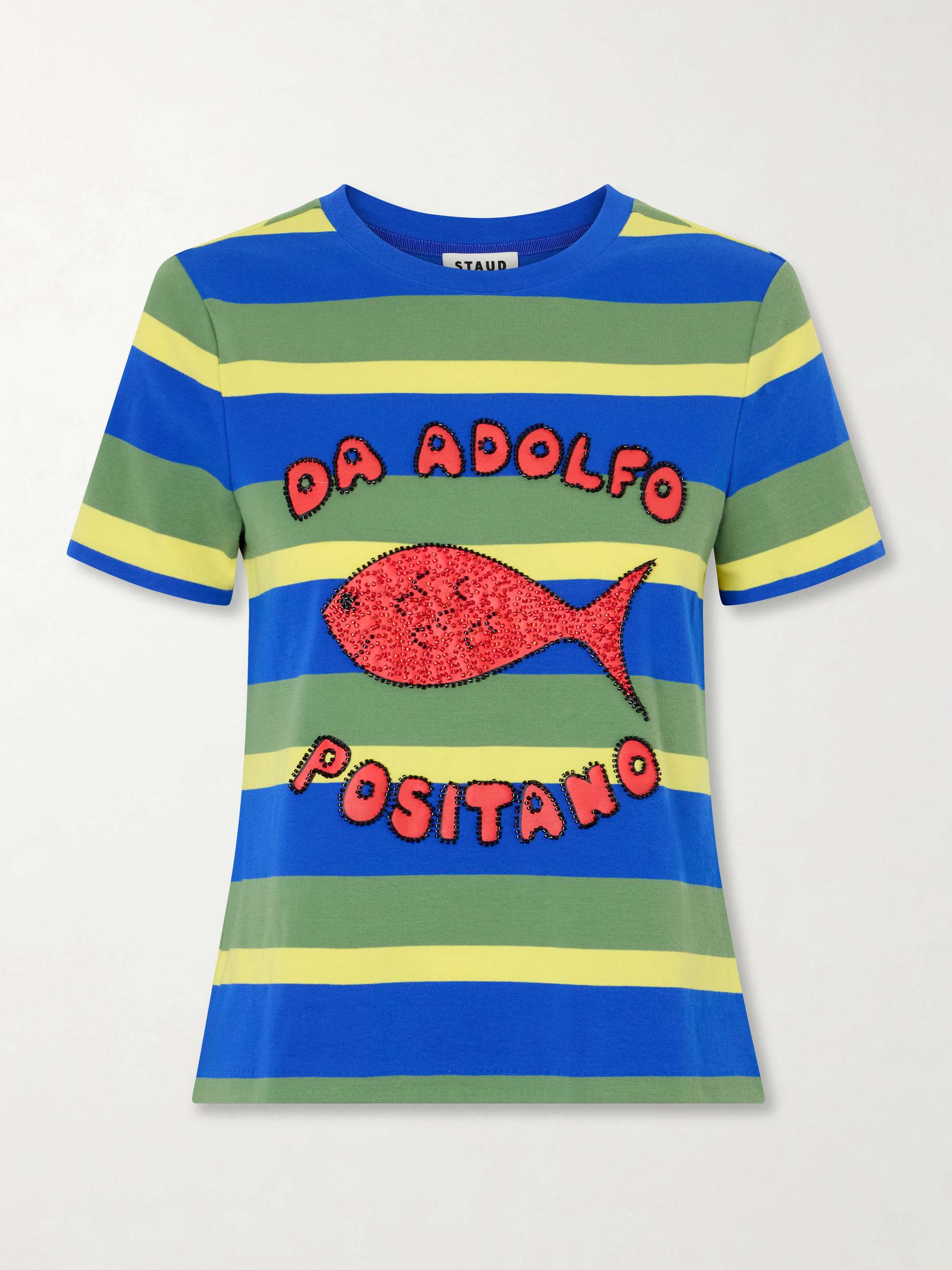 + Da Adolfo Weekender Striped Printed Cotton-Blend T-Shirt