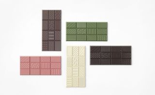 Five different flavours and colours chocolate bars