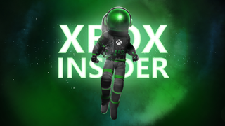 Xbox Insider astronaut mascot floating in a green space-themed background with glowing "Xbox Insider" text behind it.