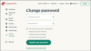 ExpressVPN website password change form