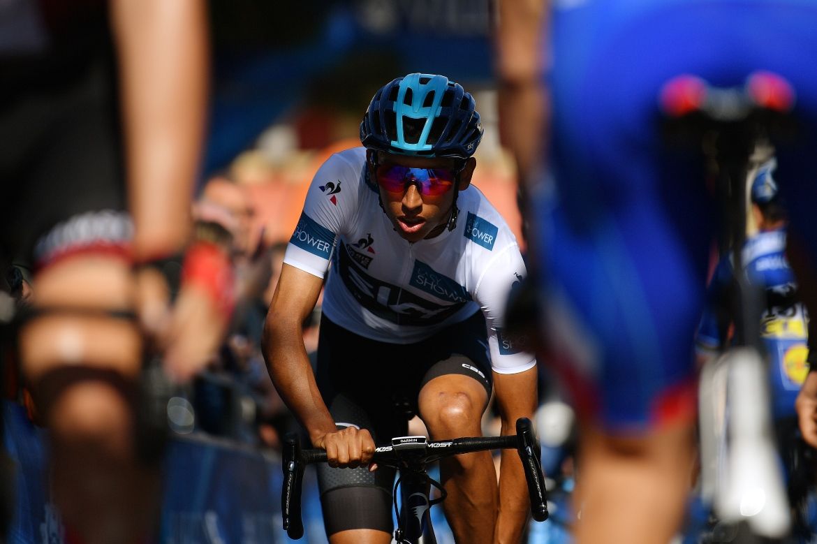 Egan Bernal in the white jersey of best young rider