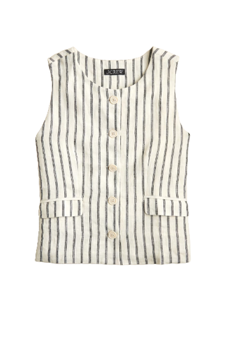 Crewneck Vest in Striped Linen