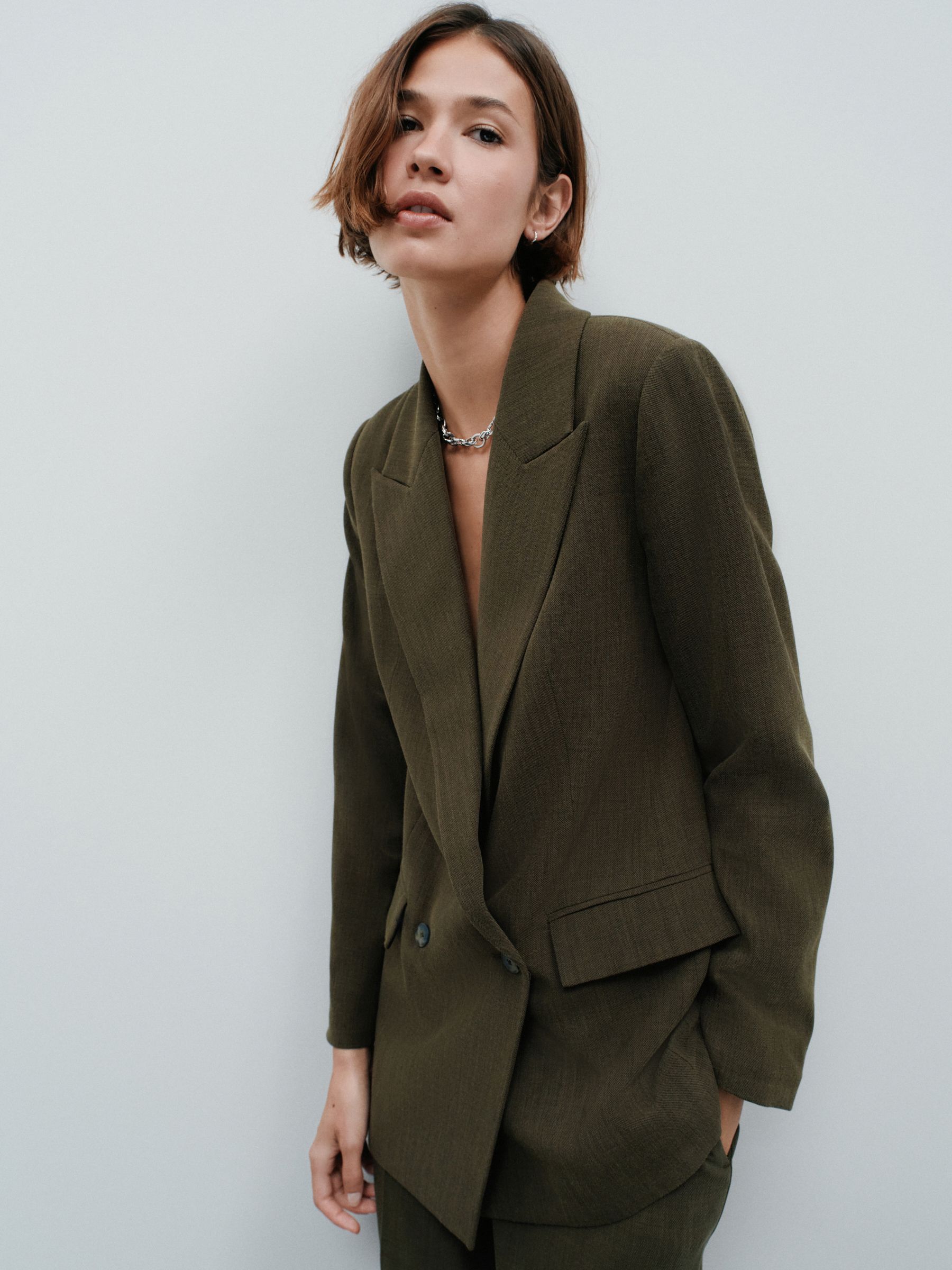Khaki Green Relaxed Crosshatch Blazer