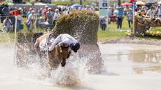 Harry Meade makes a dramatic save on the Kentucky Three-Day Event cross-country course in 2026.