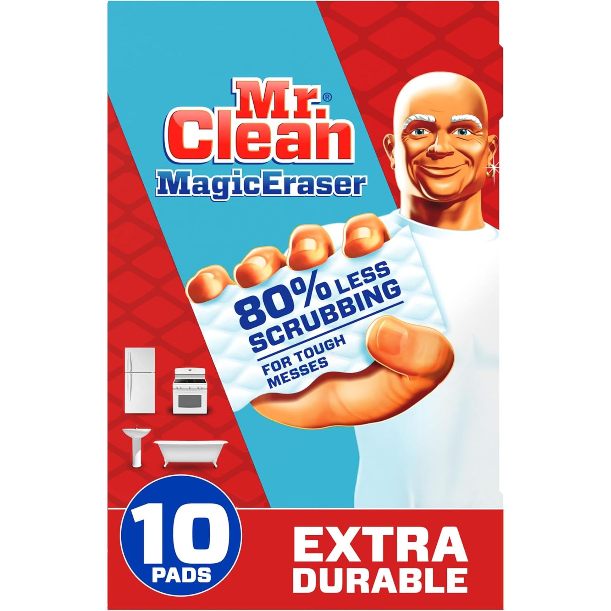 A red and blue Mr. Clean MagicEraser packet