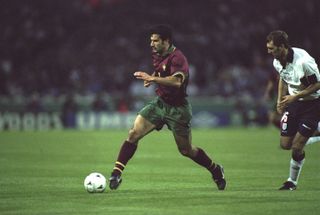 Luis Figo in action in a friendly against England in 1998.