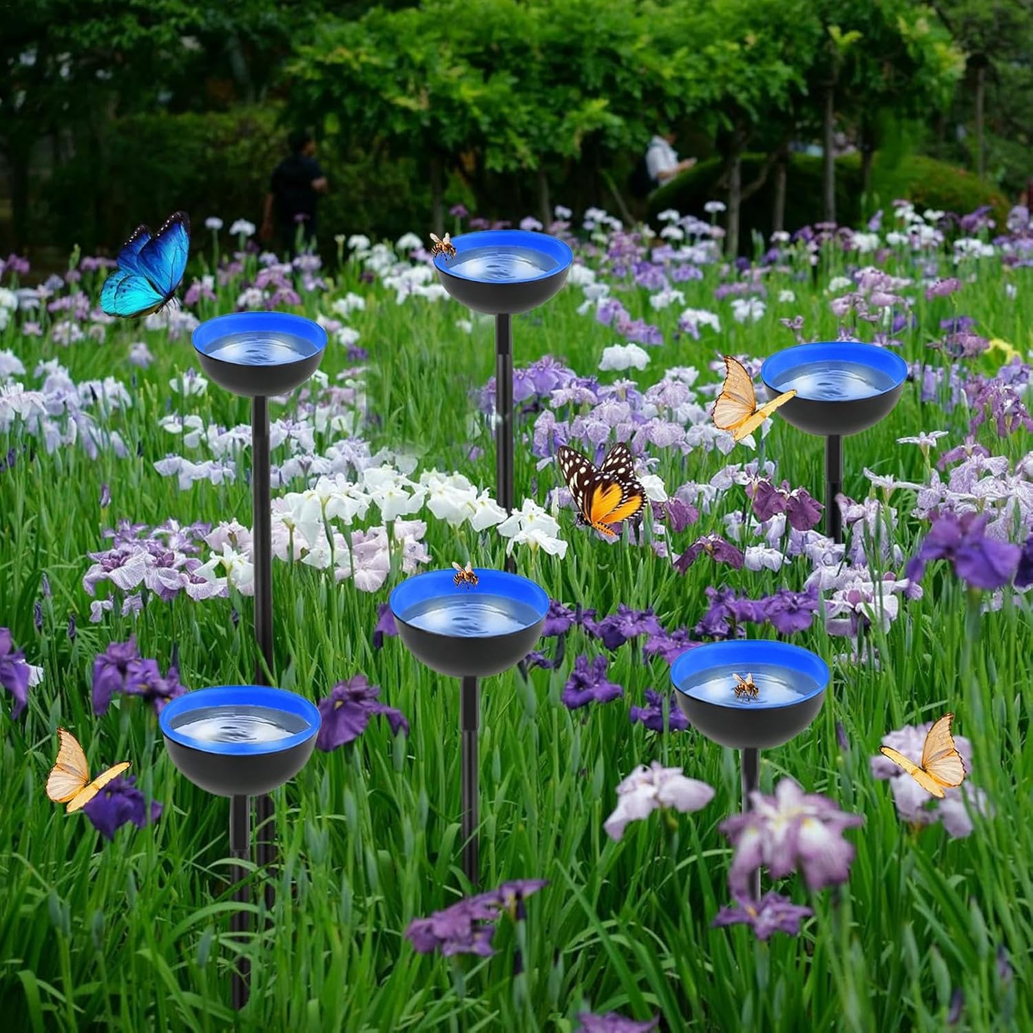 Bee Waterer | Freestanding Birdbaths Bowl Outdoor | Garden Bird Bath Bird Feeder Bowl | Bee Water Feeder With Metal Stakes | Elegant Metal Garden Sculpture Stakes Decor, Enhances Yard Aesthetics