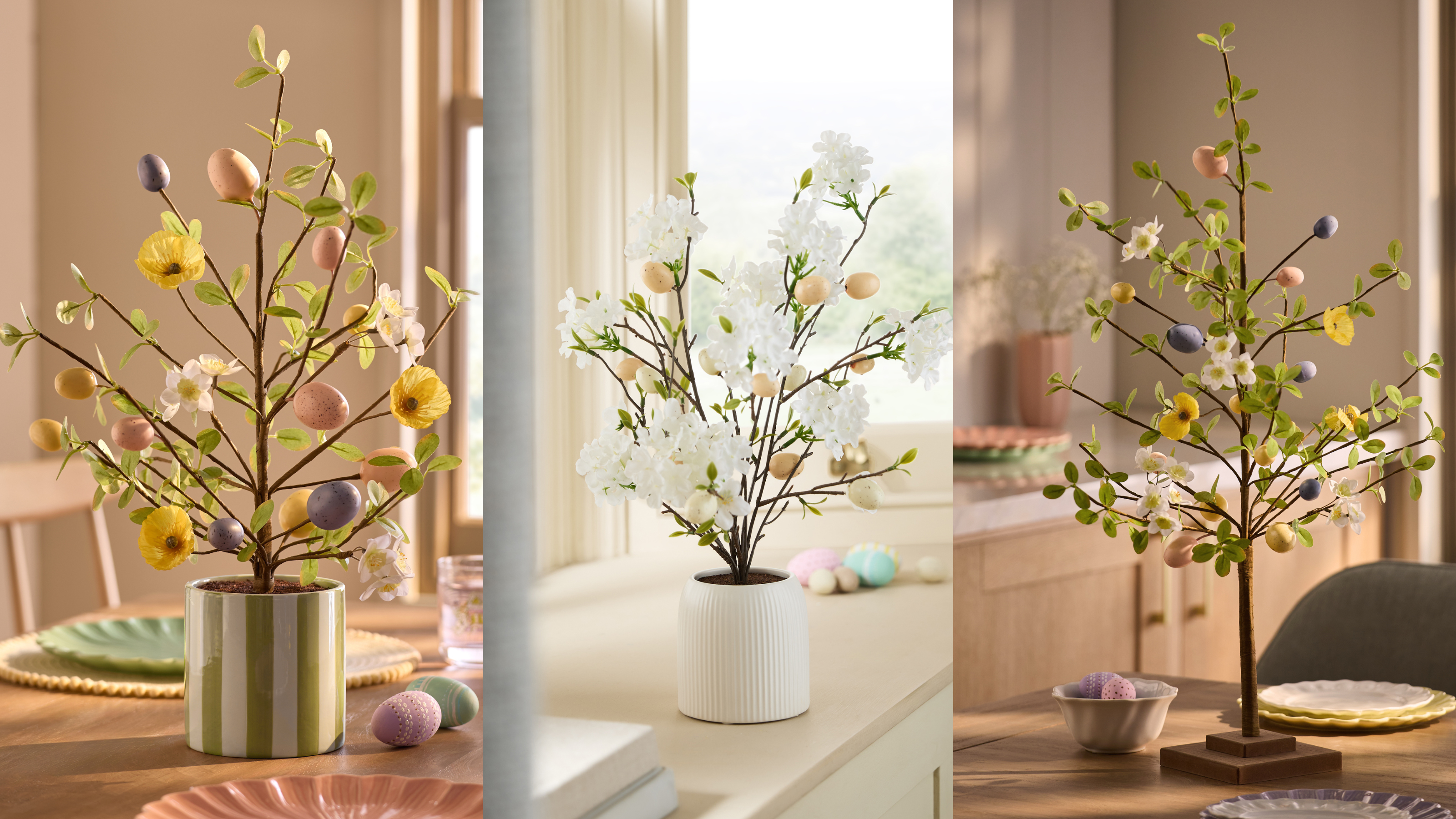 Three next easter egg trees next to each other.