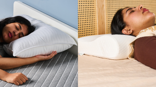 TG Bedding writer sleeping on the Beckham Hotel Collection on the left and the Tempur Neck pillow on the right 