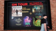 NEW YORK, NEW YORK - MAY 23: Signs are seen at the Live Nation NYC headquarters on May 23, 2024 in New York City. The Department of Justice has filed a federal lawsuit that accuses Ticketmaster and its parent company Live Nation of illegally monopolizing the live entertainment industry to the detriment of concertgoers and artists alike. The lawsuit seeks to structure how the company operates and includes breaking apart the two entities. (Photo by Michael M. Santiago/Getty Images)