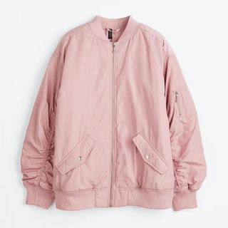 H&M light pink padded bomber jacket flat lay